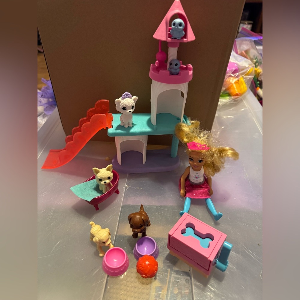 Barbie Chelsea princess pet castle & pet party celebration playset as shown